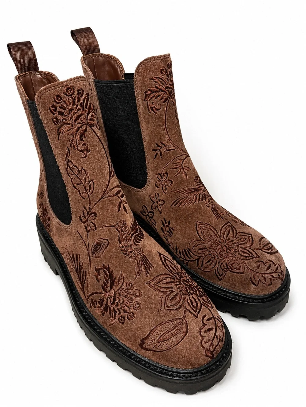 Johnny Was Bluma Embroidered Chelsea Boots Chocolate Brown 8.5 NWOT Embroidered